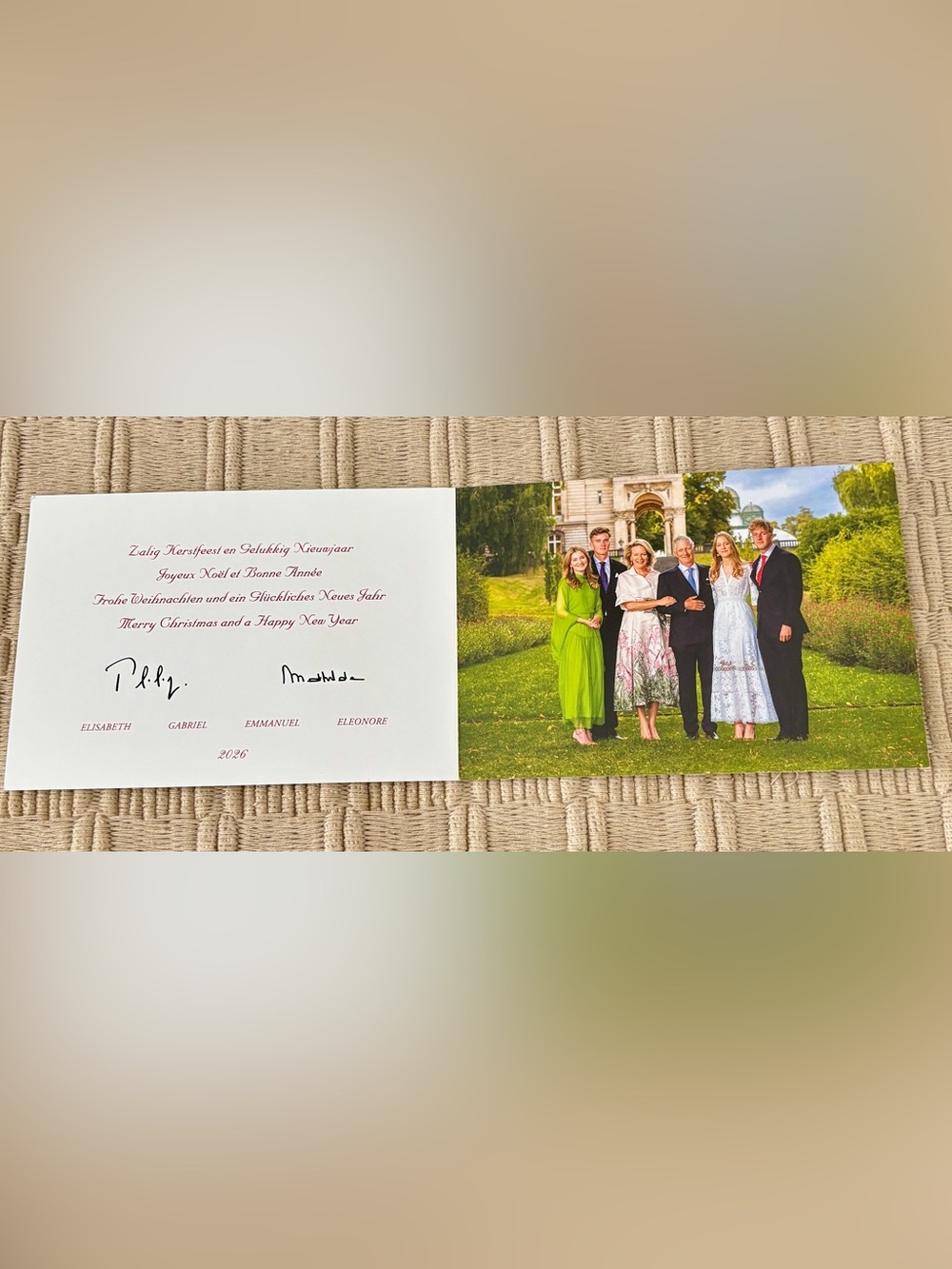 BELGIUM King Philippe & Queen Mathilde & Children of 2025-2026 Holiday Card